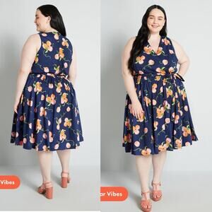 ModCloth Sweet Peaches Swing Dress Faux Wrap